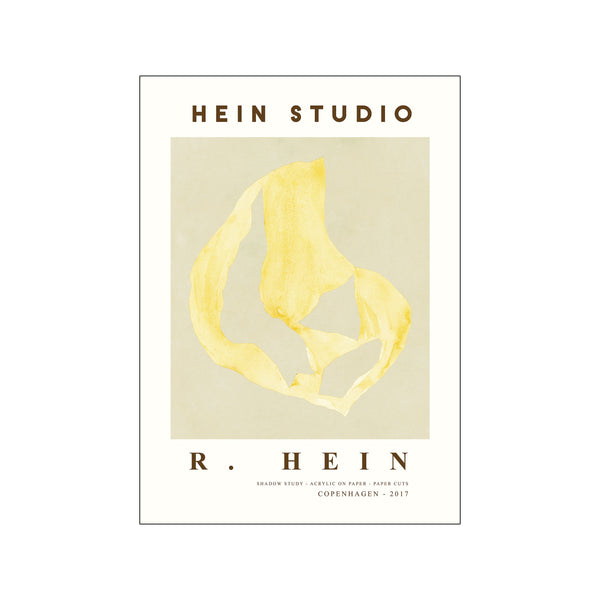 An abstract composition featuring a central, flowing form in soft yellow watercolor on a pale beige background. The artwork has a delicate, organic feel, evoking a sense of calm and light.