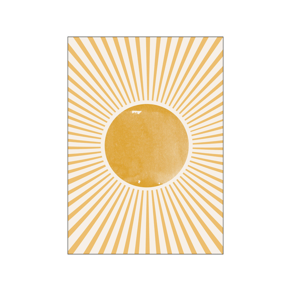 Centered golden sunburst poster with radiating yellow beams on a cream background