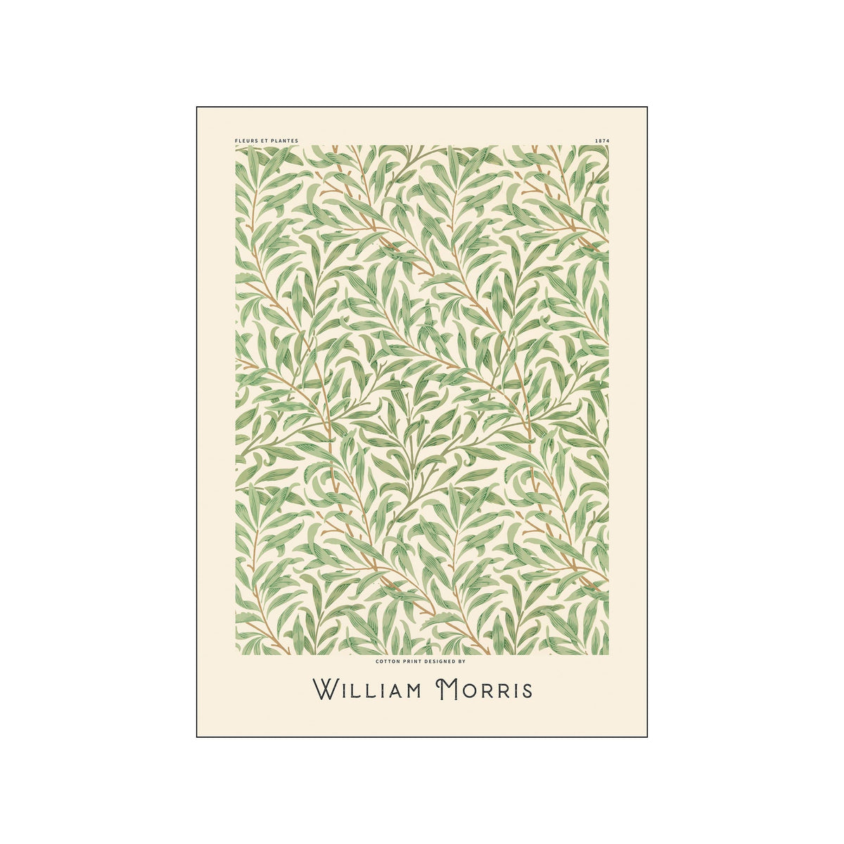 William Morris Bamboo botanical print with repeating green leaves on a cream background