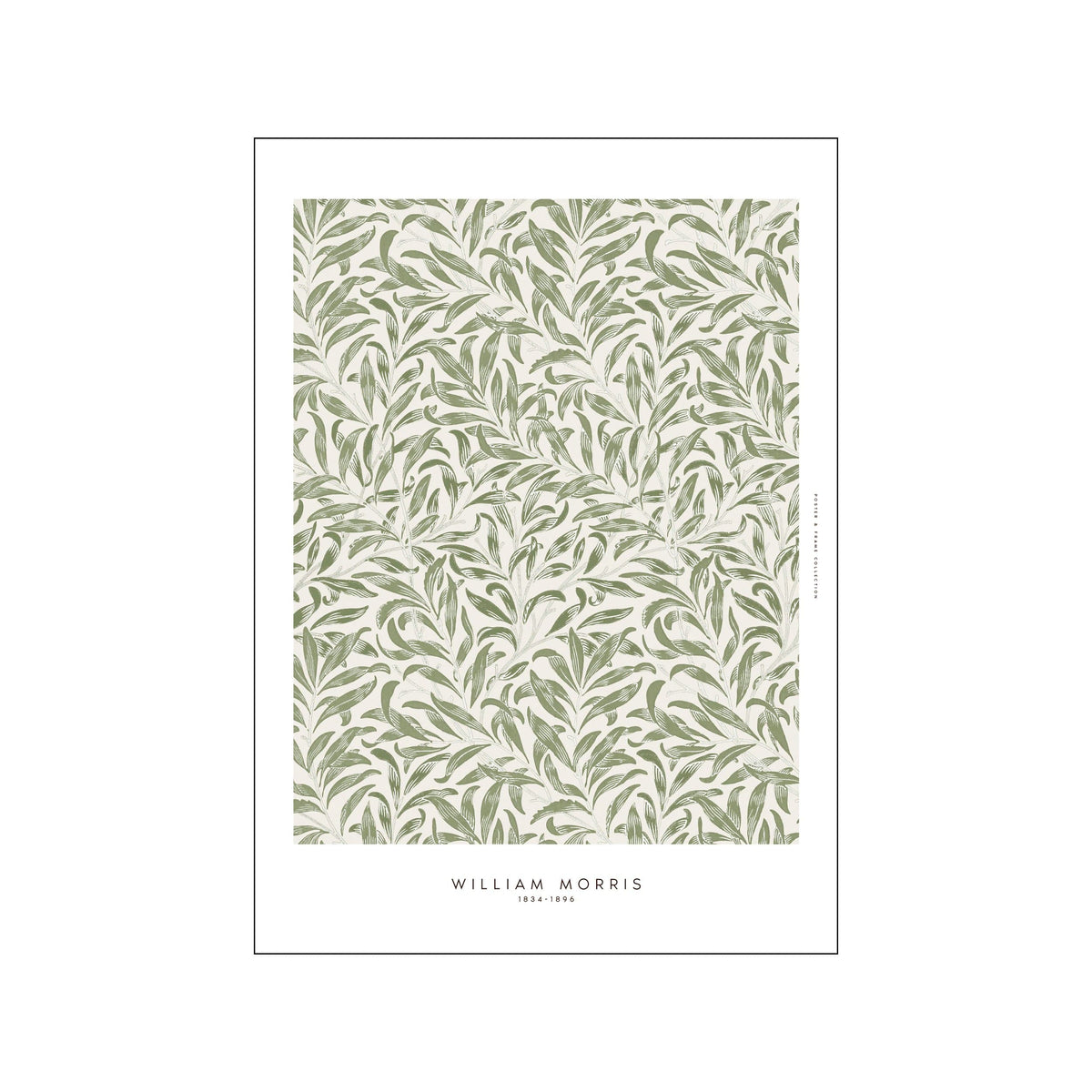 William Morris leaf pattern print in soft sage green on a light background
