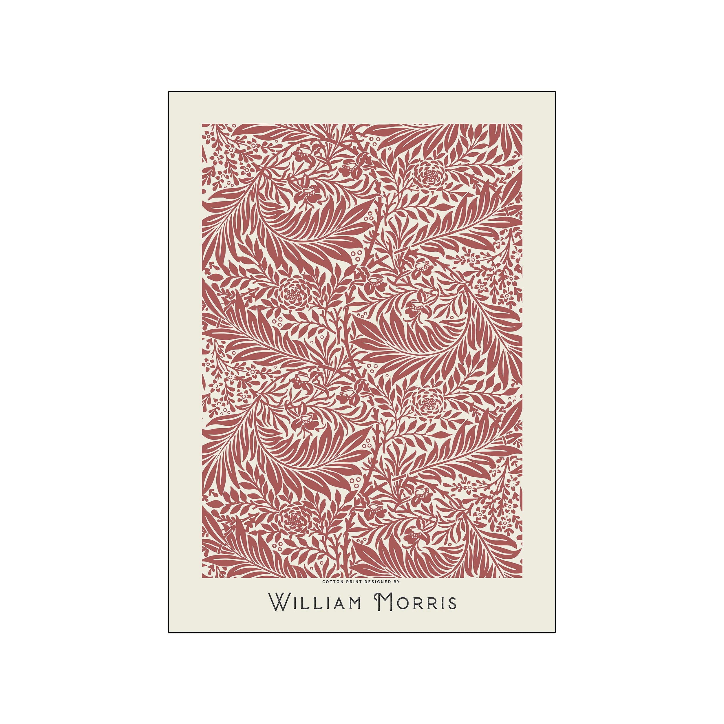William Morris botanical foliage print in dusty rose on a cream background