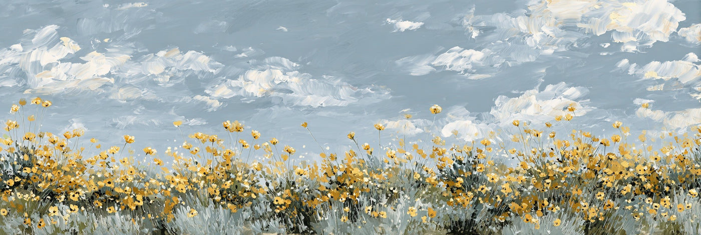 Goldenes Blumenfeld Himmel Leinwanddruck