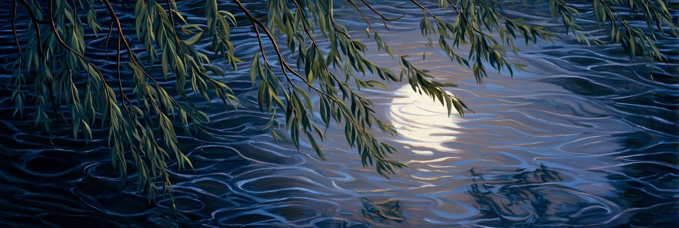 Impression sur toile du lac aux saules au clair de lune
