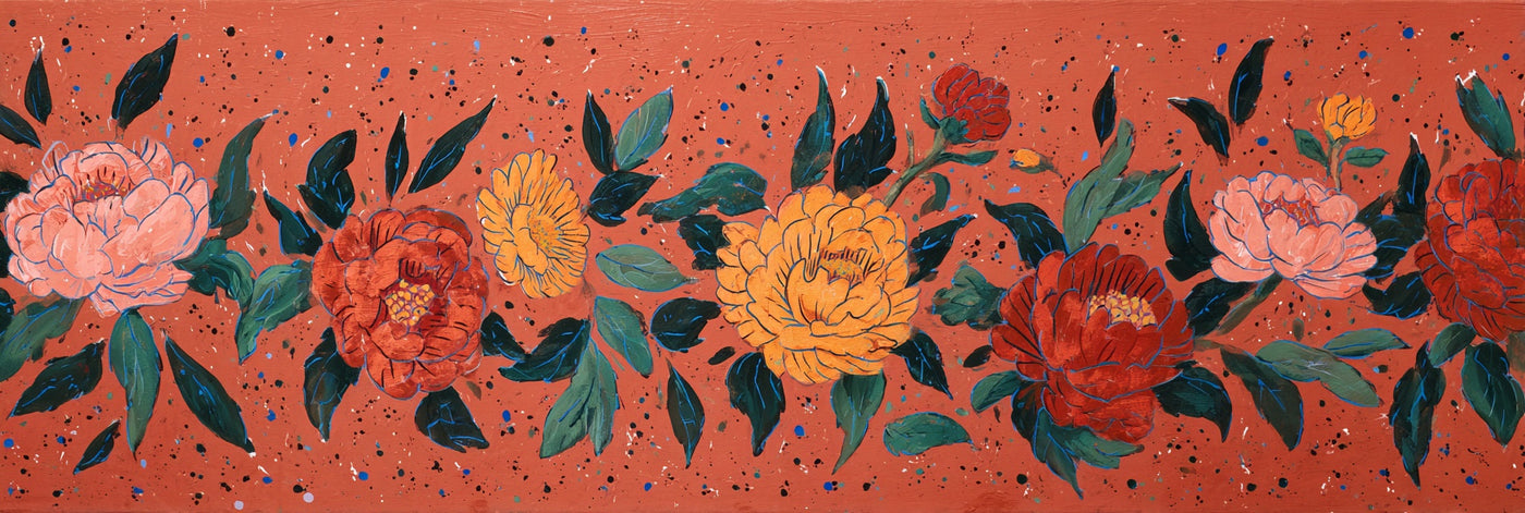 Impression sur toile à bordure florale vibrante