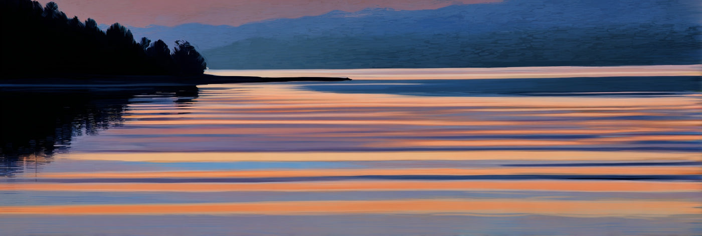 Impression sur toile « Reflets du coucher de soleil sur le lac »