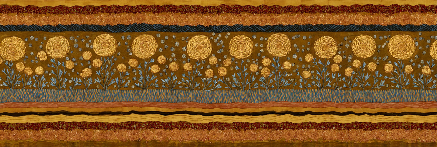 Goldener floraler Mandala-Streifen-Leinwanddruck