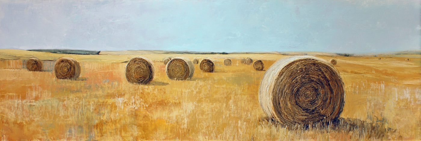 Landschaftsbild „Goldene Heuballen“ auf Leinwand