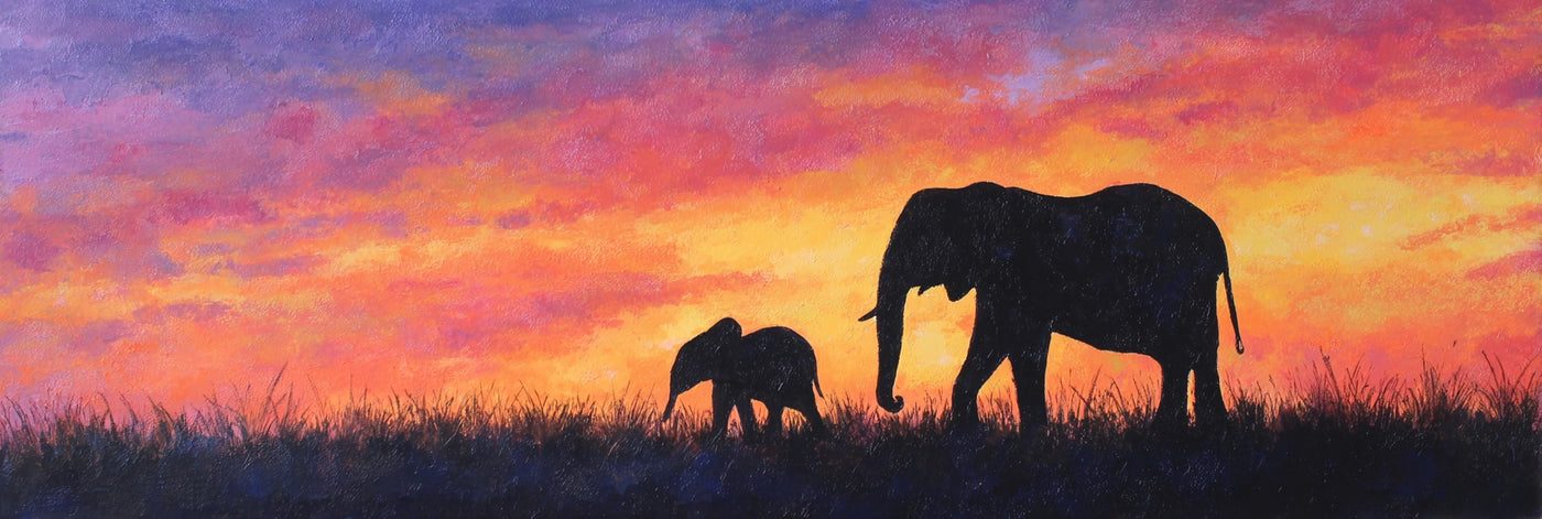 African Elephants Sunset Canvas Print