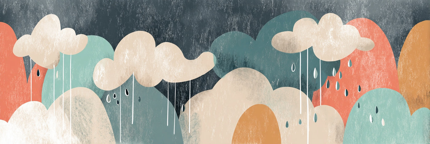Impression sur toile fantaisiste de collines pluvieuses