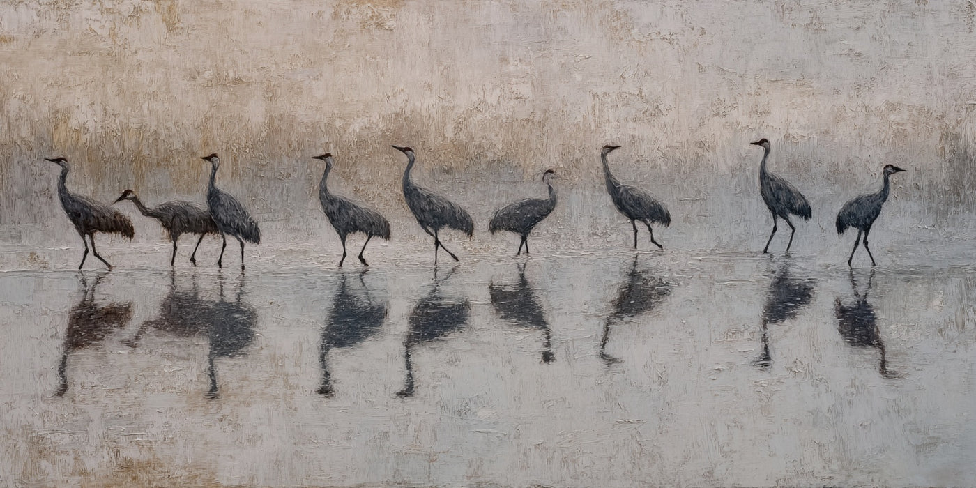 Cranes Water Reflection Canvas Print