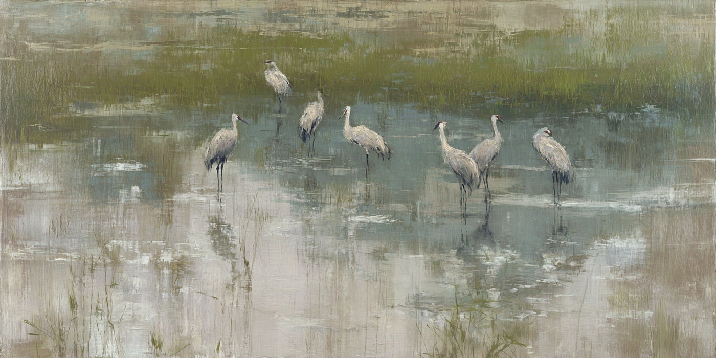 Cranes Water Landscape Canvas Print