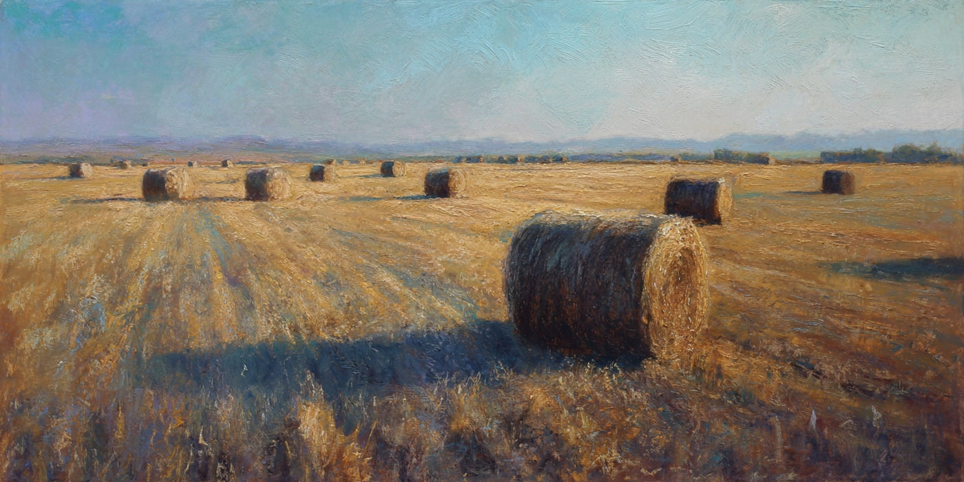 Landschaftsbild mit goldenem Heufeld auf Leinwand