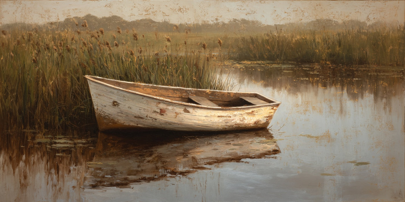 Serene Boat Water Marsh Canvas Print