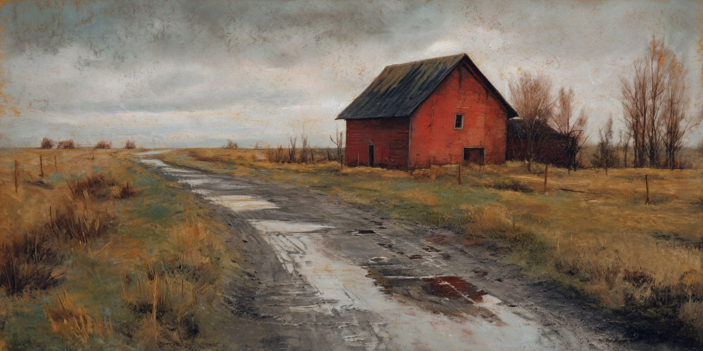 Red Barn Countryside Landscape Canvas Print