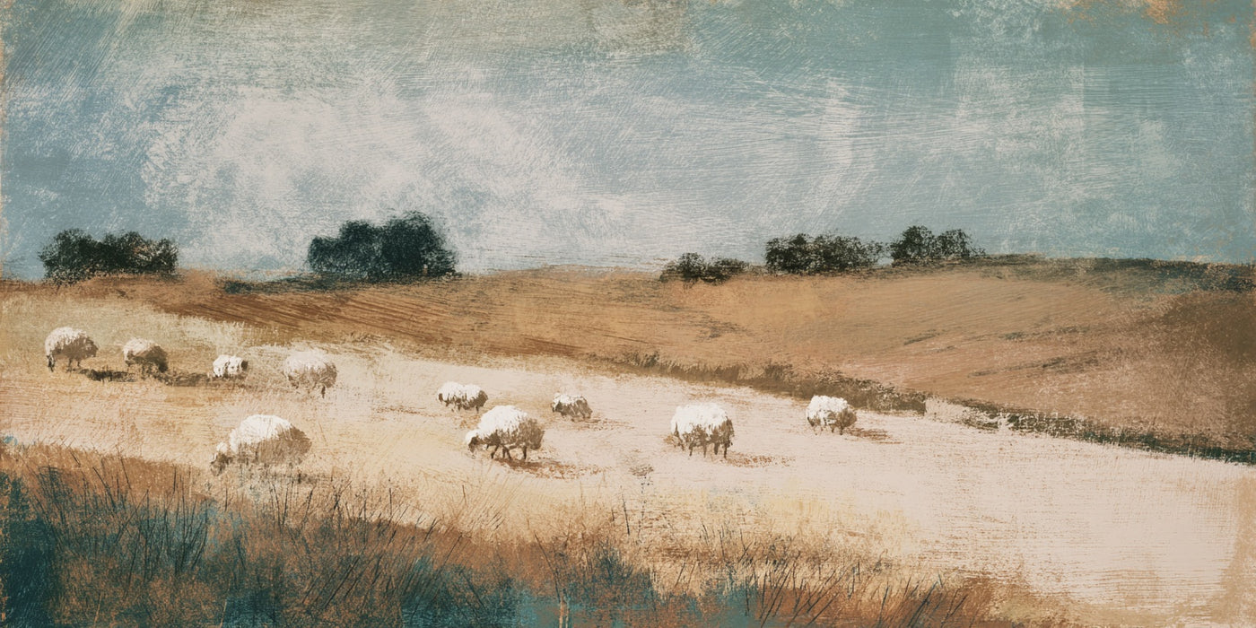 Landschaftsbild mit Schafweide, Leinwanddruck