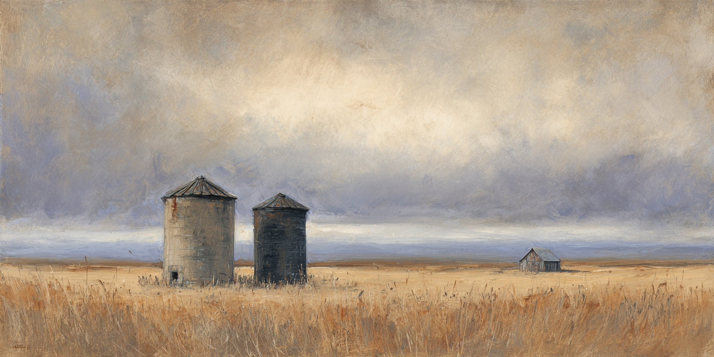 Bauernhof Silos Feldlandschaft Leinwanddruck