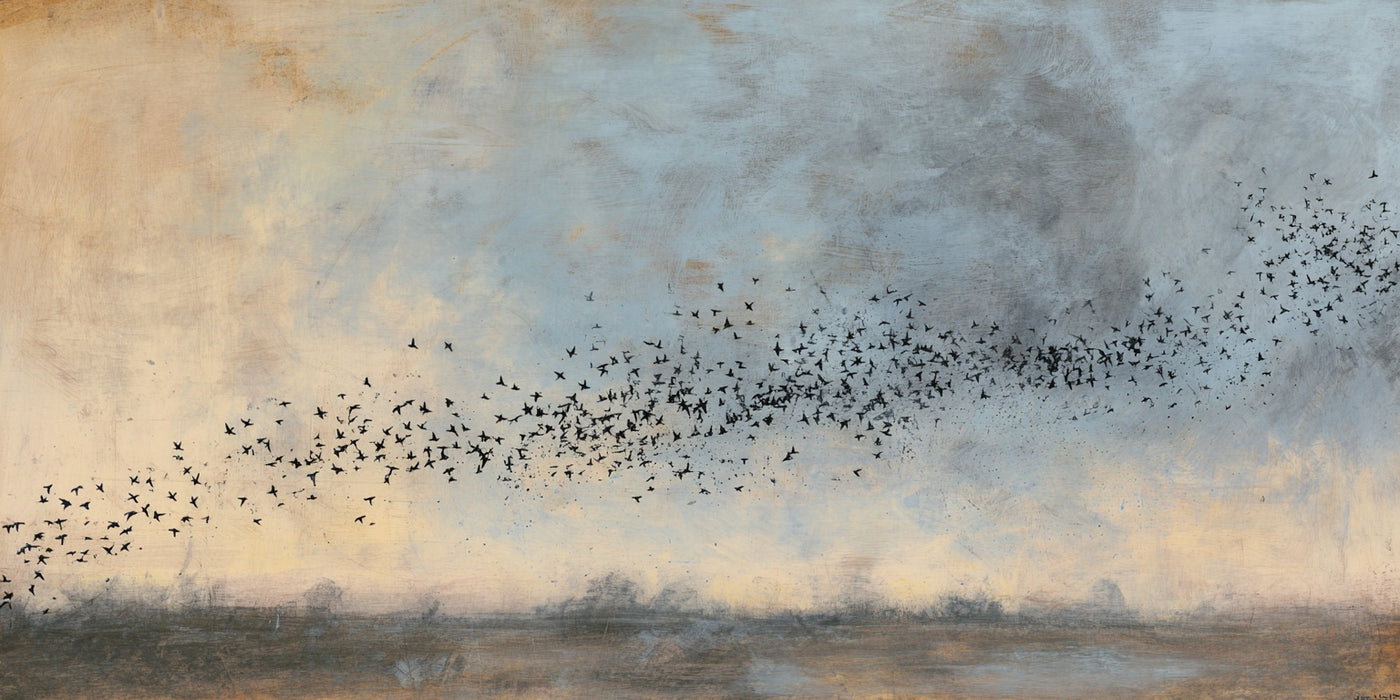 Vogelschwarm-Landschafts-Leinwanddruck