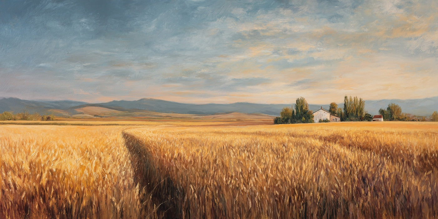 Impression sur toile d'une ferme de champ de blé