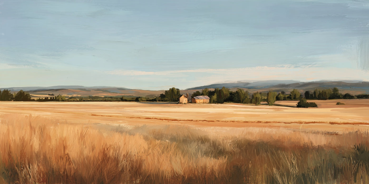 Golden Fields Farmhouse Landschafts-Leinwanddruck