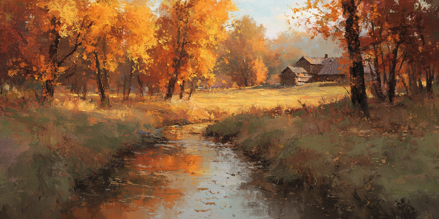 Impression sur toile du ruisseau de la forêt d'automne doré