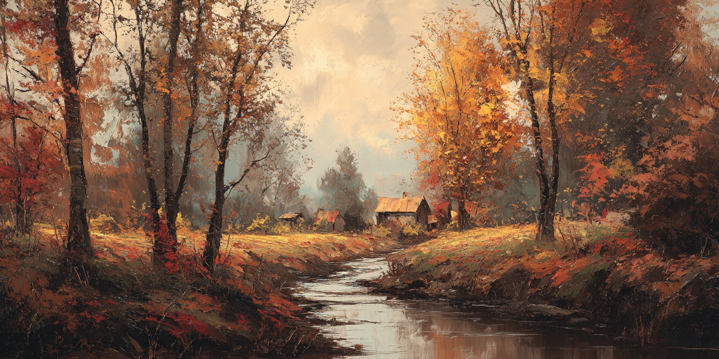 Rustic Autumn Stream Landscape Canvas Print