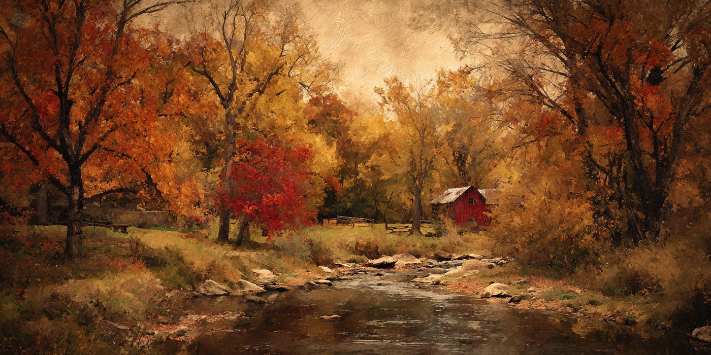 Herbstlicher Barn Creek Leinwanddruck