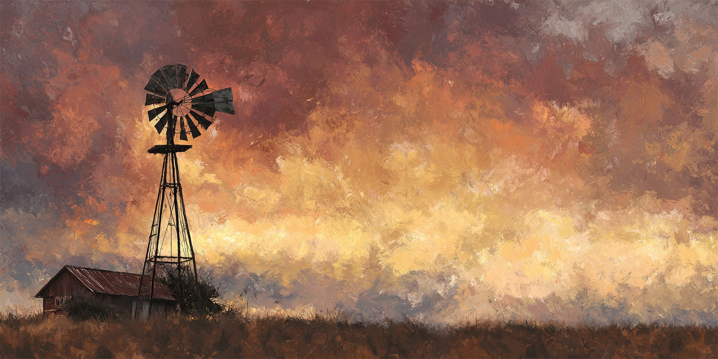 Rustic Windmill Barn Sunset Canvas Print