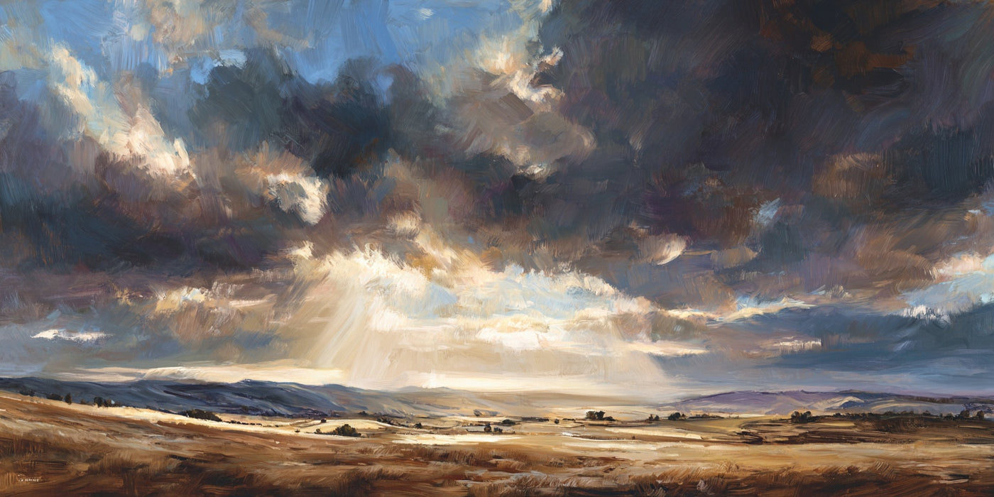 Landschaftsbild mit stürmischem Himmel (Leinwanddruck)