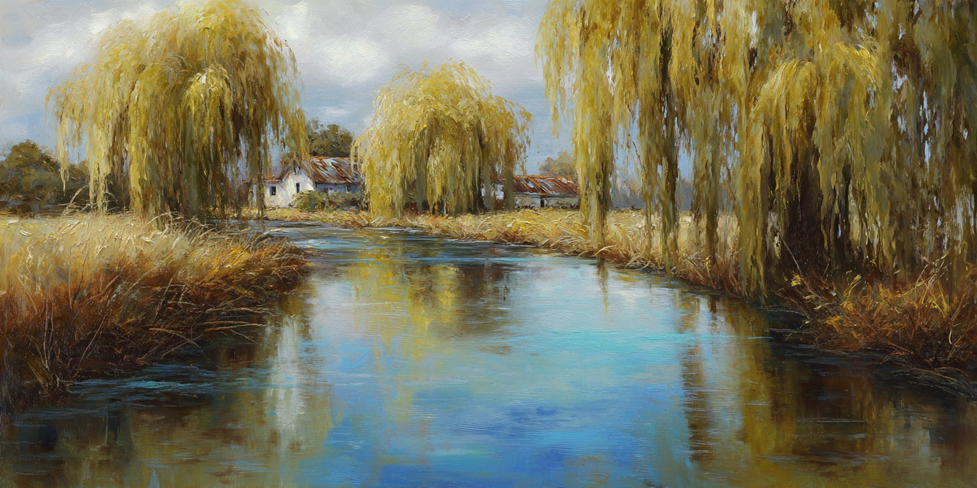 Willow Trees River Landscape Canvas Print