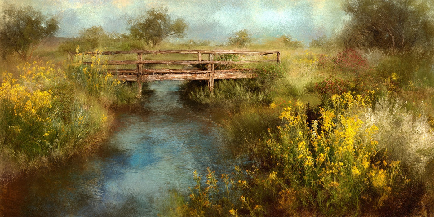 Landschaftsbrücke, ruhiger Bach, Leinwanddruck
