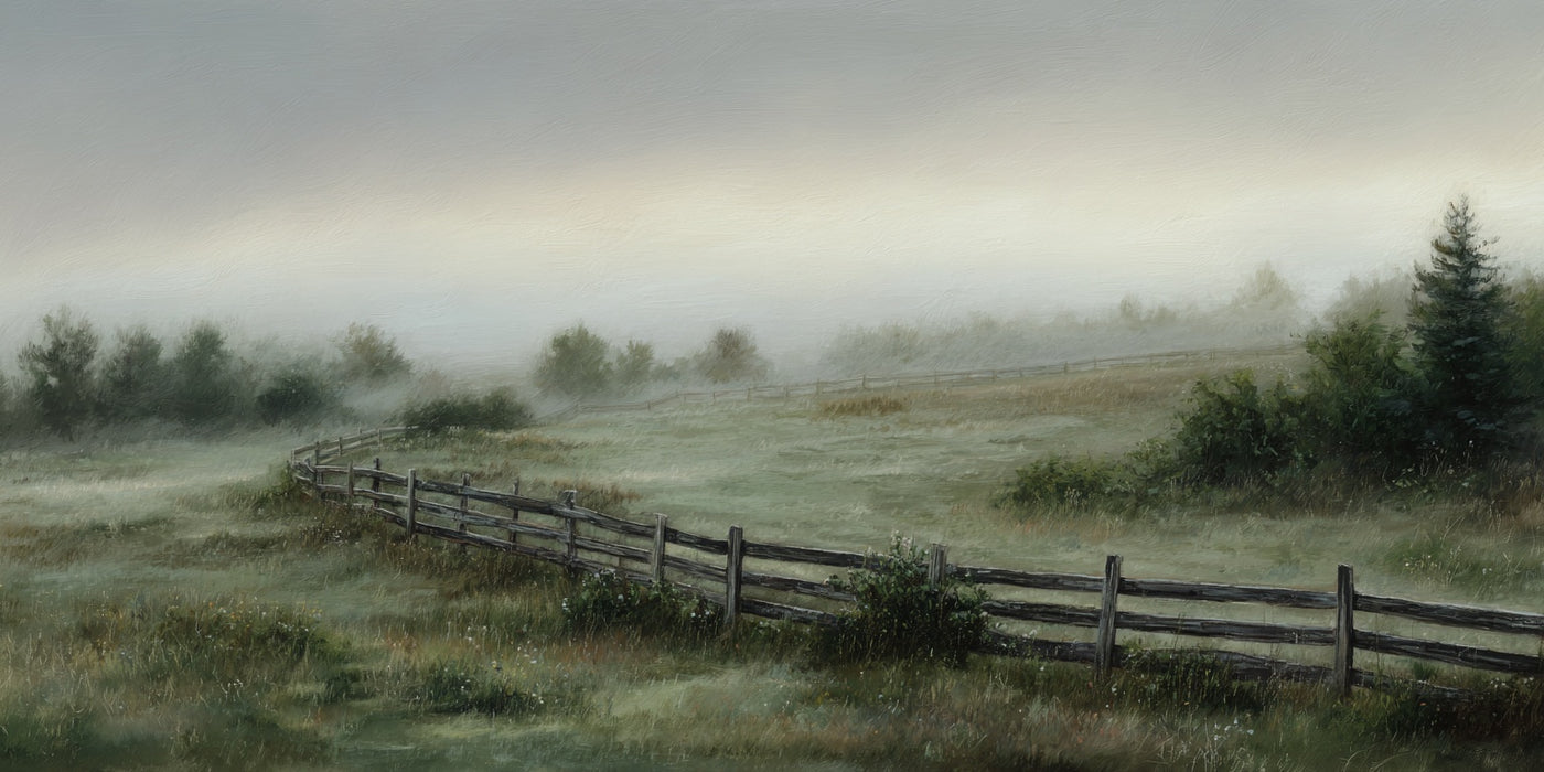 Leinwanddruck „Misty Country Zaunweg“