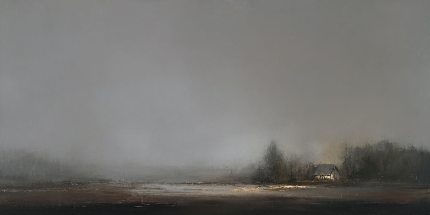 Toile imprimée « Cabane au paysage brumeux »