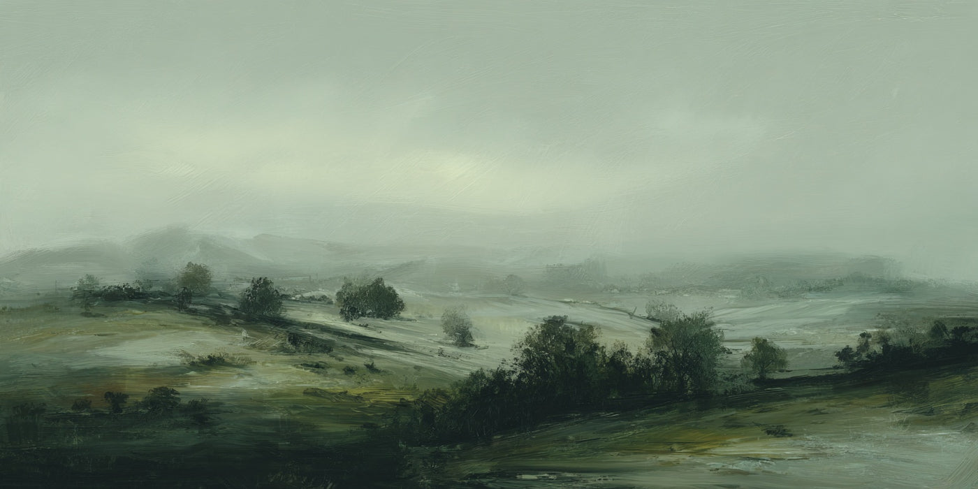 Landschaftsbild „Nebeliges Tal“ auf Leinwand
