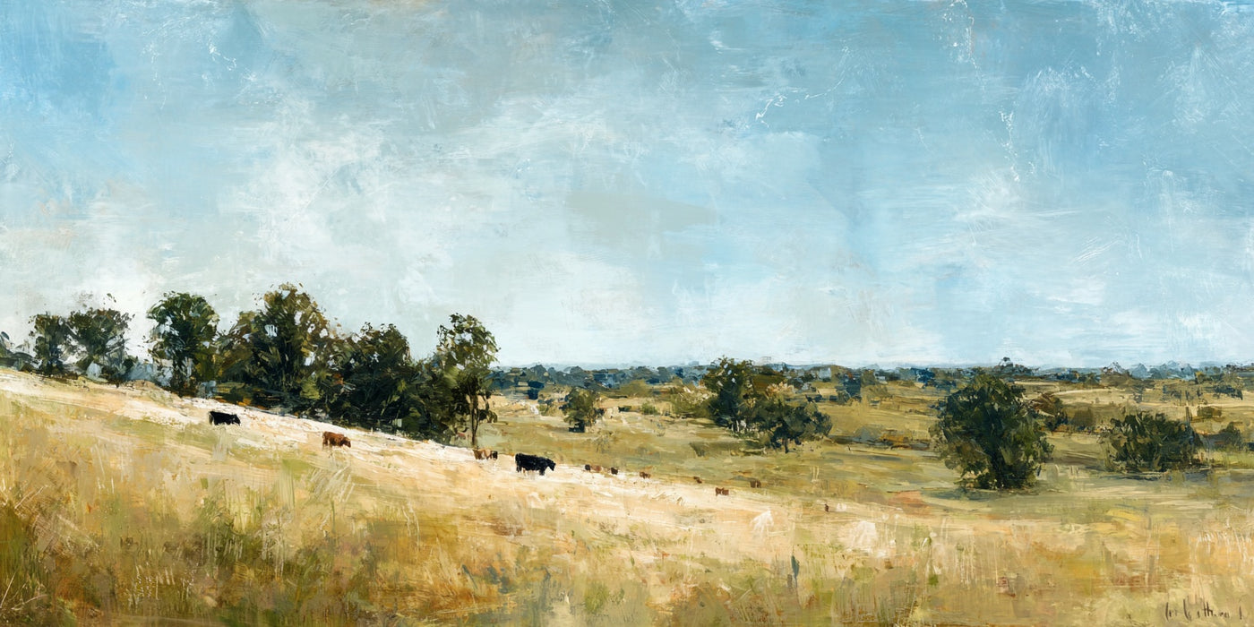 Leinwanddruck: Landschaftsbild mit Weidevieh