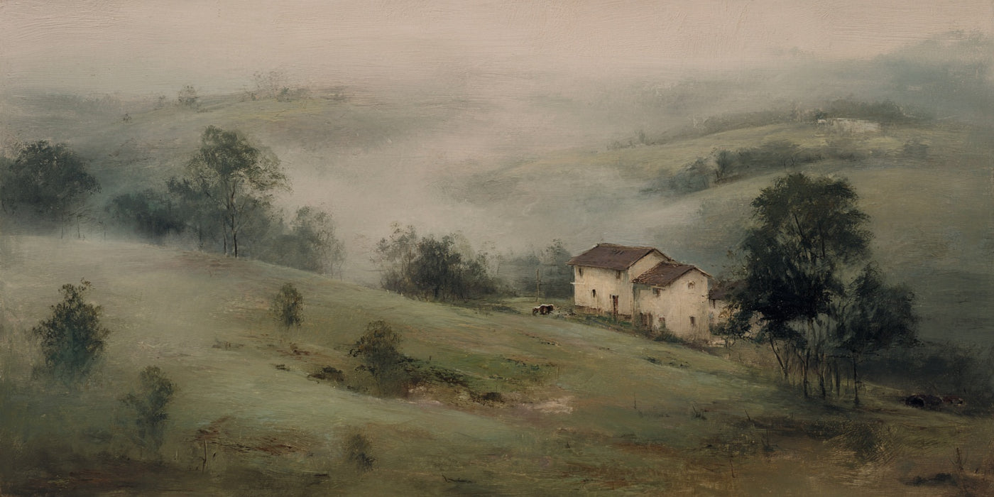 Leinwanddruck „Misty Hillside Farm“