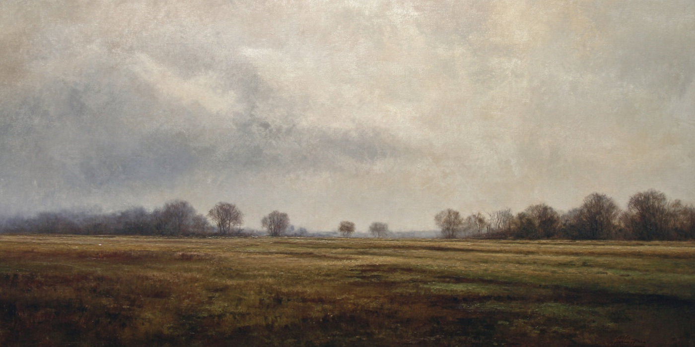 Landschaftsbild „Nebeliges Feld“ auf Leinwand