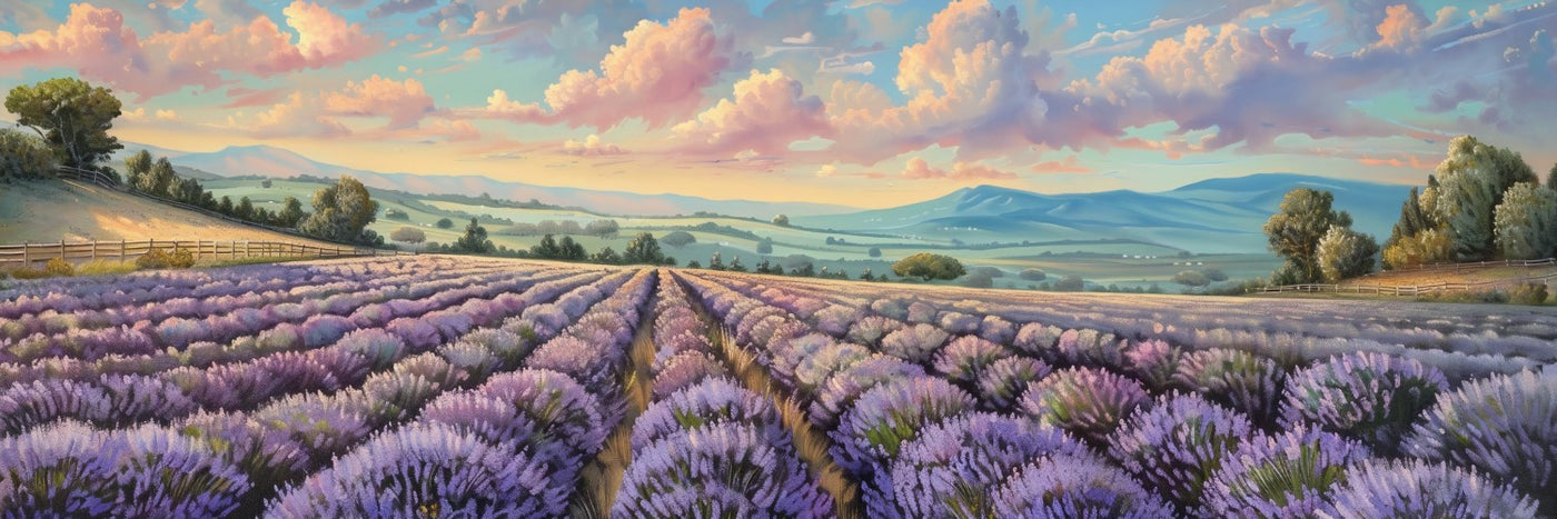 Lavendel-Sonnenuntergang-Leinwandbild