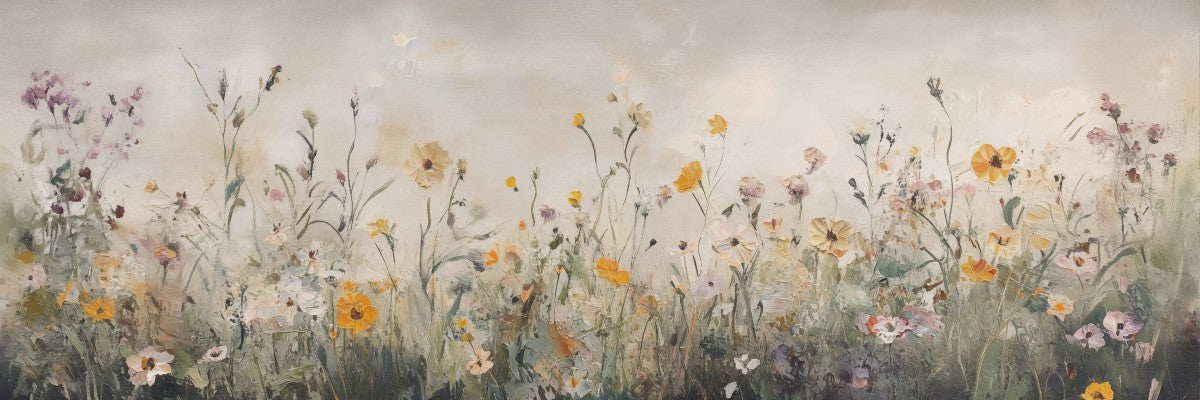Wildblumen Große Wandkunst - Neutrale Leinwandkunst für das Wohnzimmer