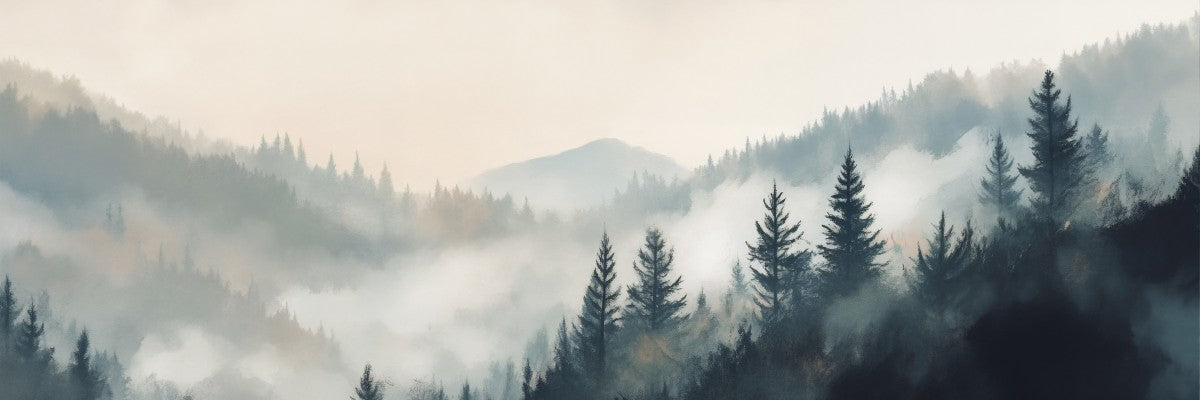 Misty Pine Forest Landscape - Neutral Canvas Art