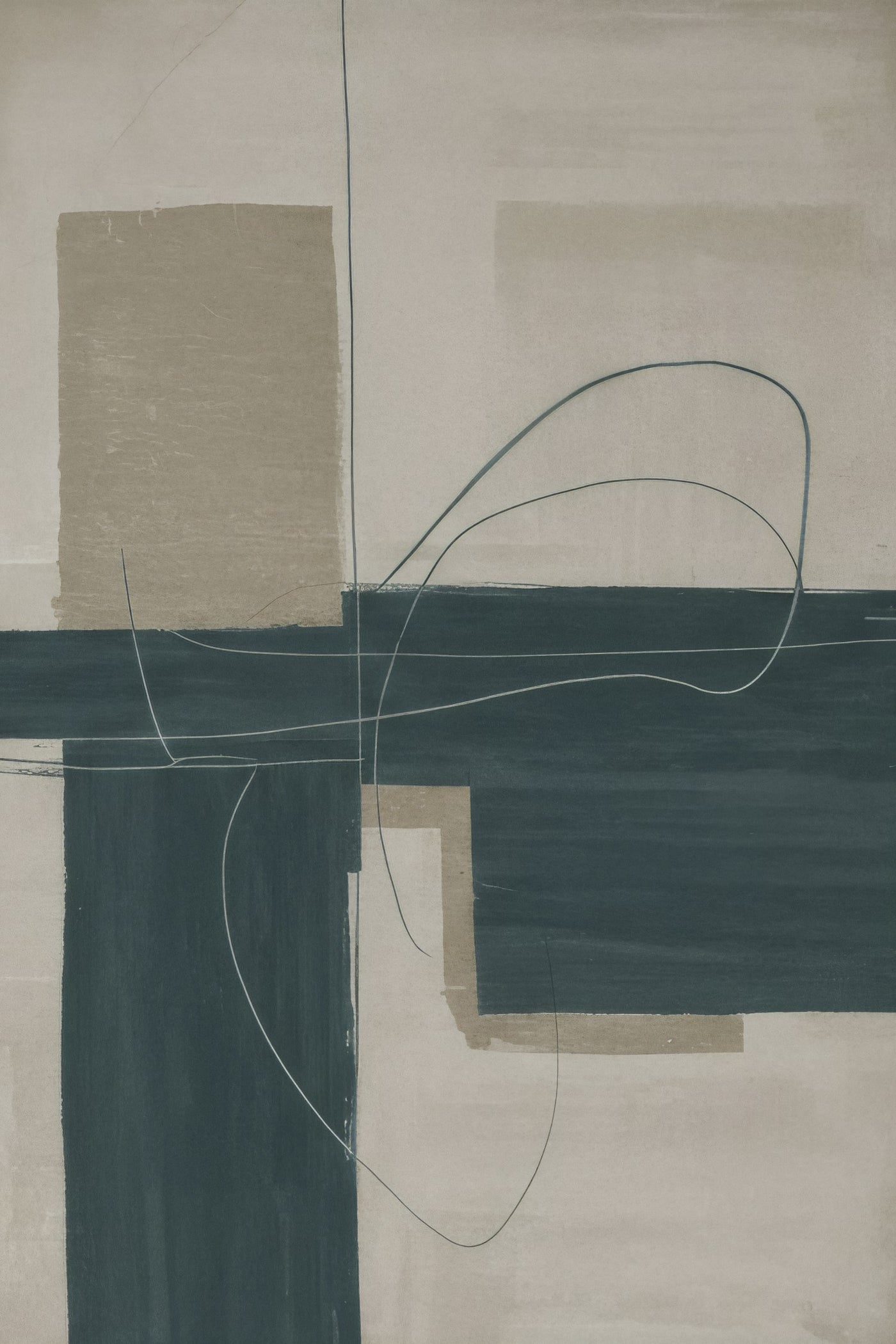 Tableau abstrait sur toile verte et beige