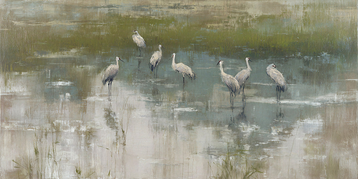 Cranes Water Landscape Canvas Print