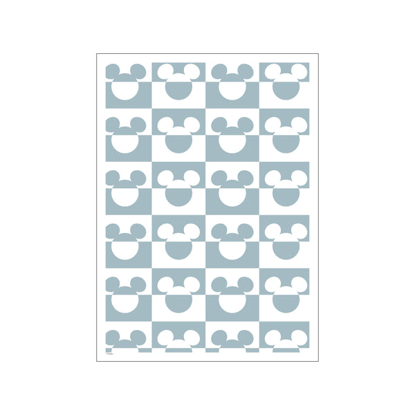 A repeating pattern of Mickey Mouse heads in white and soft blue, arranged in a checkerboard design. The artwork has a playful yet calming aesthetic, suitable for modern or coastal interiors.