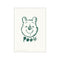 A simple, expressive line sketch of Winnie the Pooh's face in a deep green hue against a soft, off-white background, with the word 'Pooh' below.