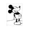 A black and white illustration of Mickey Mouse in a cheerful pose, leaning slightly with a wide smile, ready to add a touch of playful charm to any room.