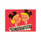 A vintage-inspired depiction of two smiling children wearing Mickey Mouse ears against a bright red background with the text 'We're the Mouseketeers' in bold lettering.