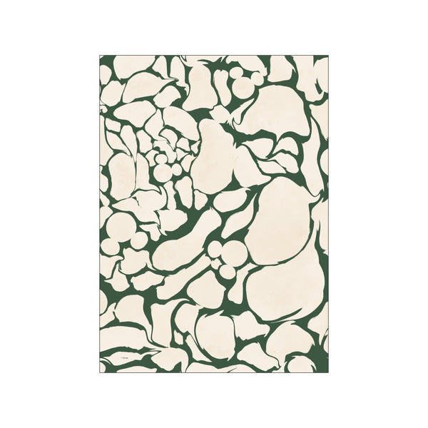 An abstract pattern featuring flowing, organic shapes in creamy ivory outlined by deep forest green. The playful design subtly incorporates Mickey Mouse ears, adding a whimsical touch.