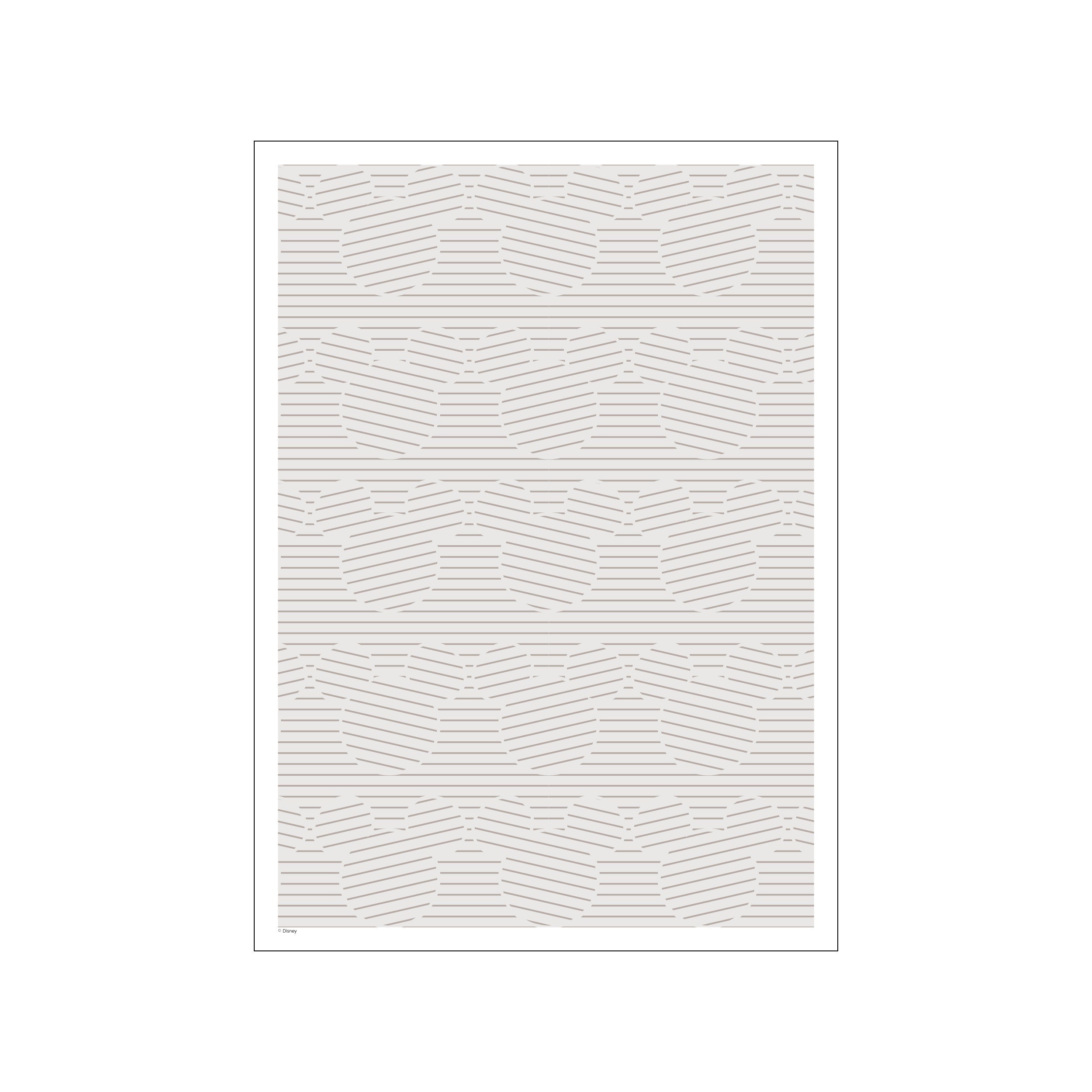 An abstract linear pattern featuring grey stripes that form subtle circular shapes reminiscent of Mickey Mouse ears against a creamy, neutral background, evoking a calm and modern vibe.