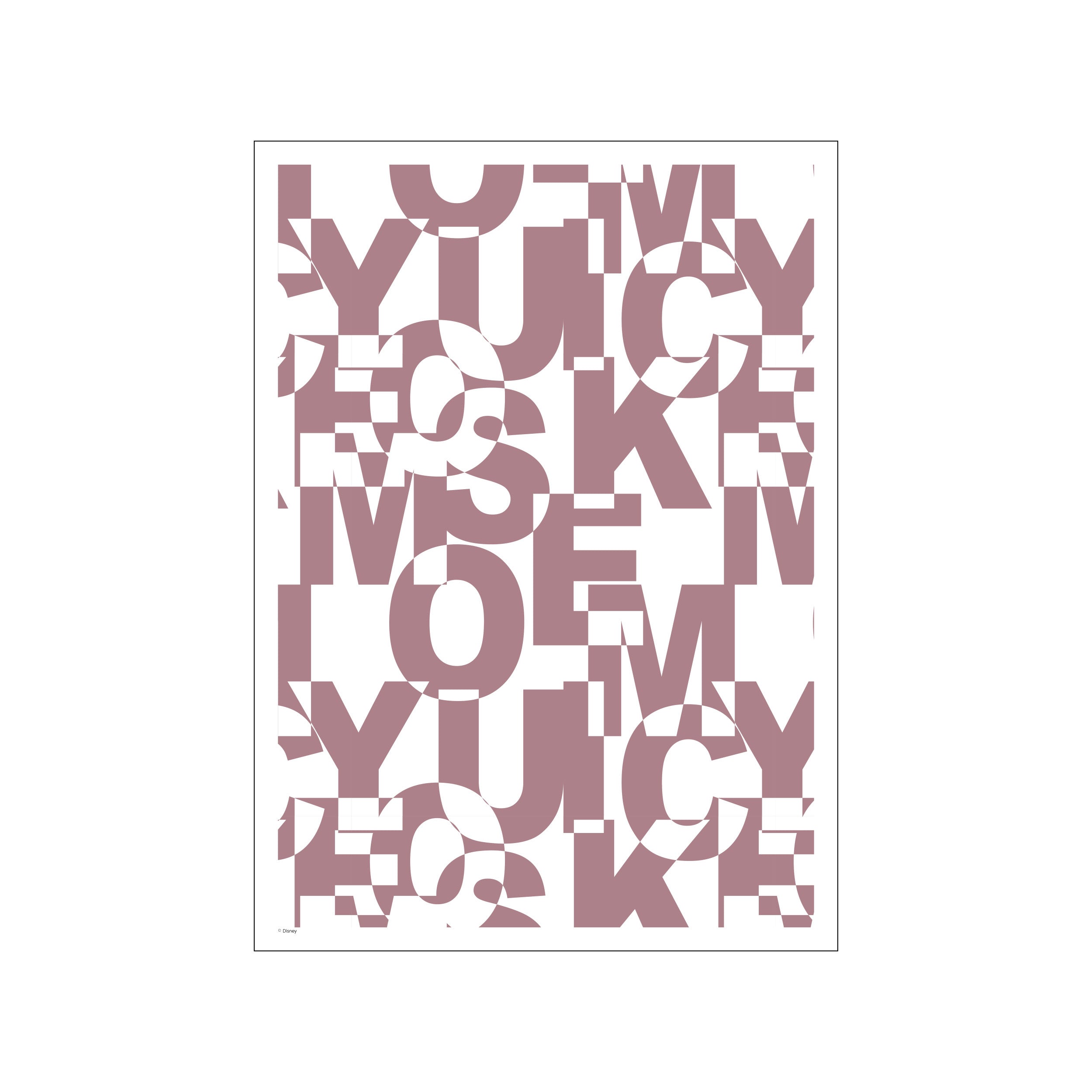 An abstract typographic composition featuring overlapping letters in a muted rose hue against a white background, evoking a playful yet sophisticated modern art vibe.