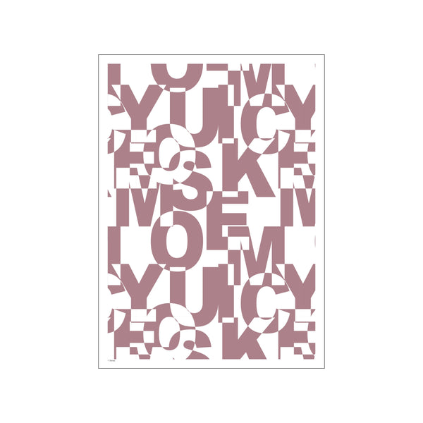 An abstract typographic composition featuring overlapping letters in a muted rose hue against a white background, evoking a playful yet sophisticated modern art vibe.