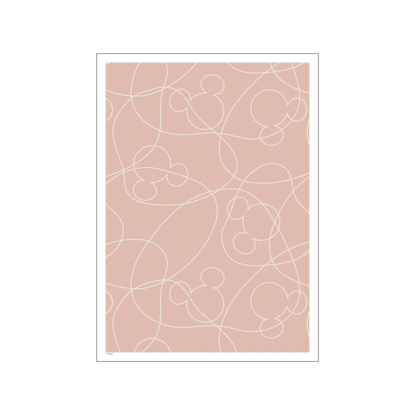An abstract pattern featuring repeated outlines of Mickey Mouse's head in a creamy white against a muted blush pink background, suggesting a playful yet sophisticated vibe.